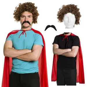 Adults Nacho Libre Costume - Curly Wig, Cape & Moustache