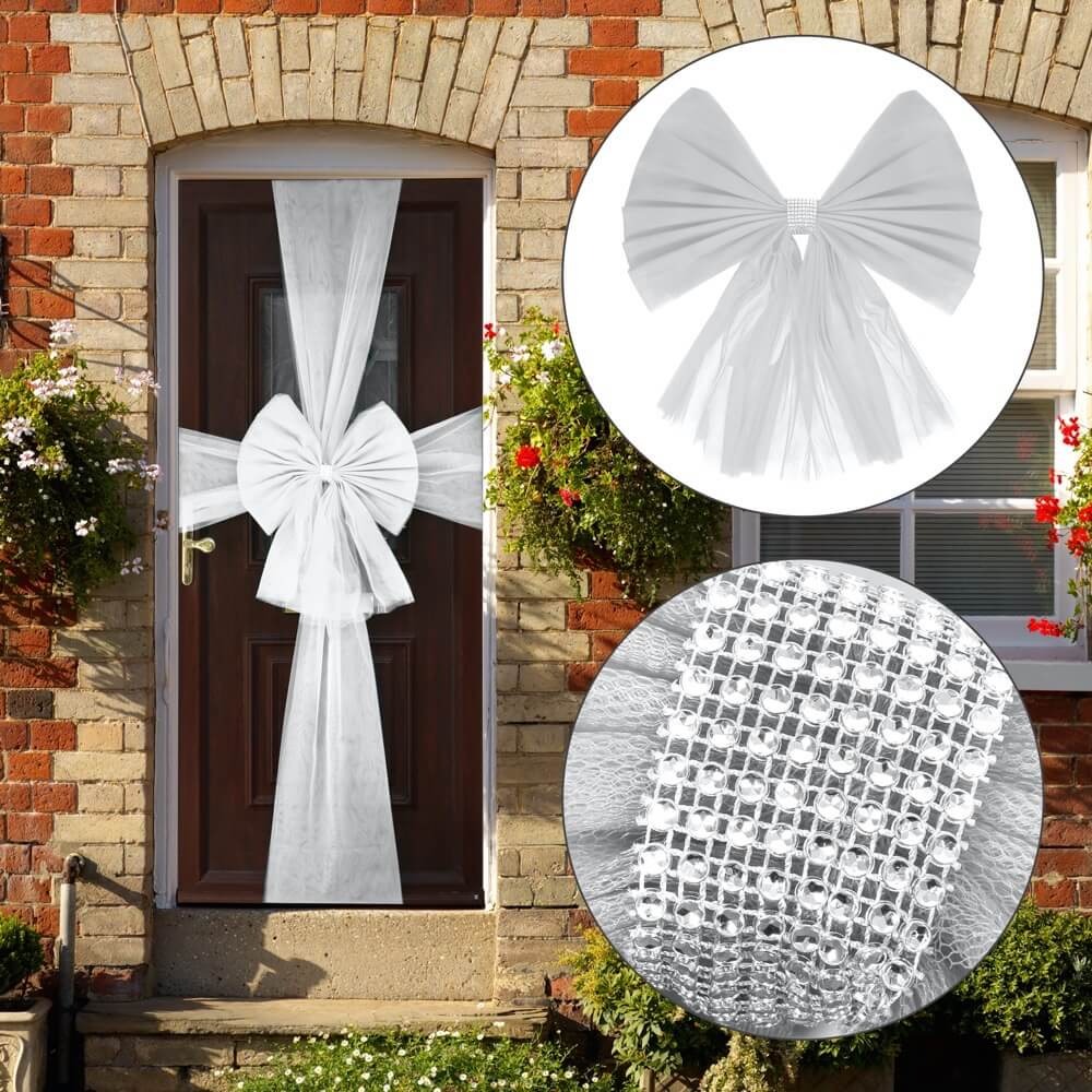 Large White Christmas Door Bow Diamante Decoration