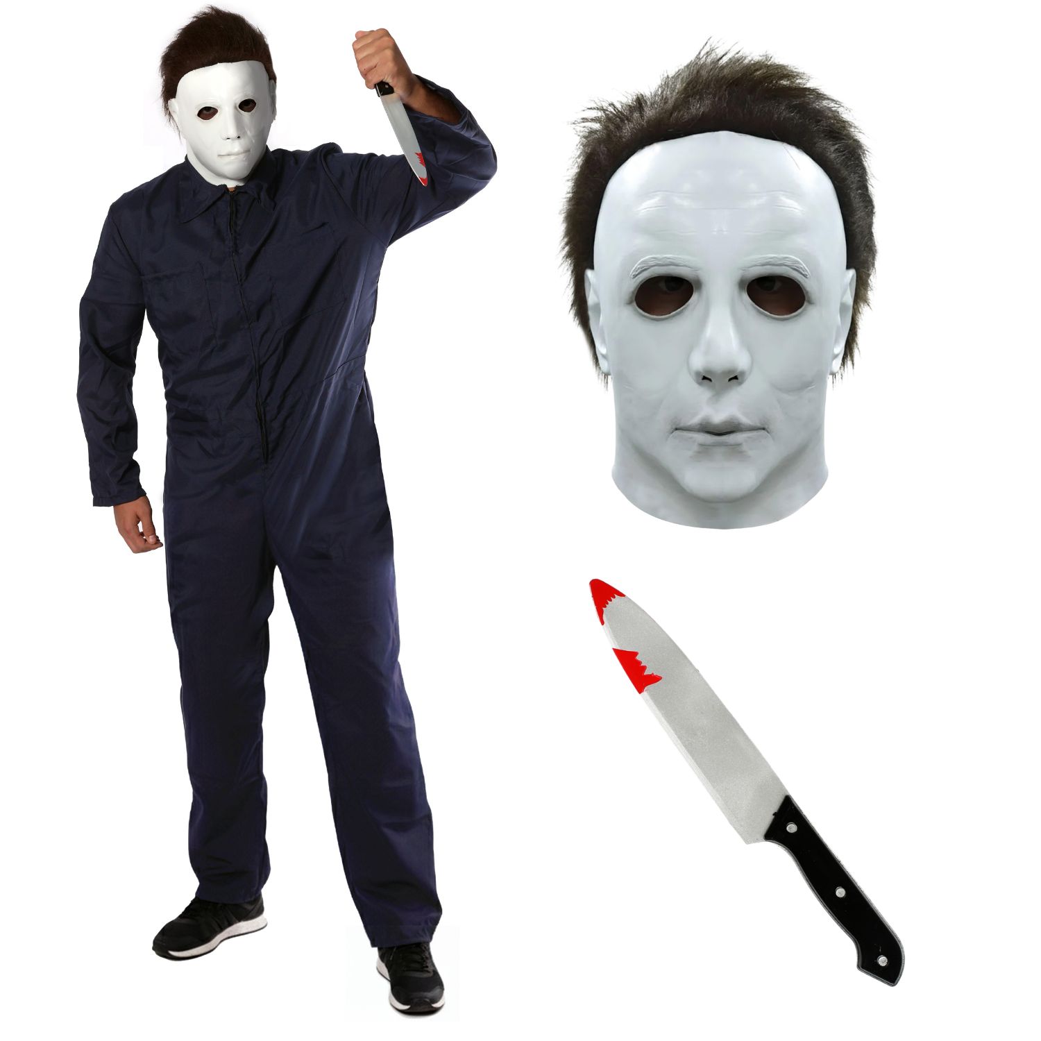 Adults Halloween Killer Costume | 3 Pcs | Jumpsuit, Mask & Knife