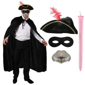 Adults Highway Rodent Costume | 5 Pcs | Cape, Feather Tricorn Hat, Nose, Mask & Tail