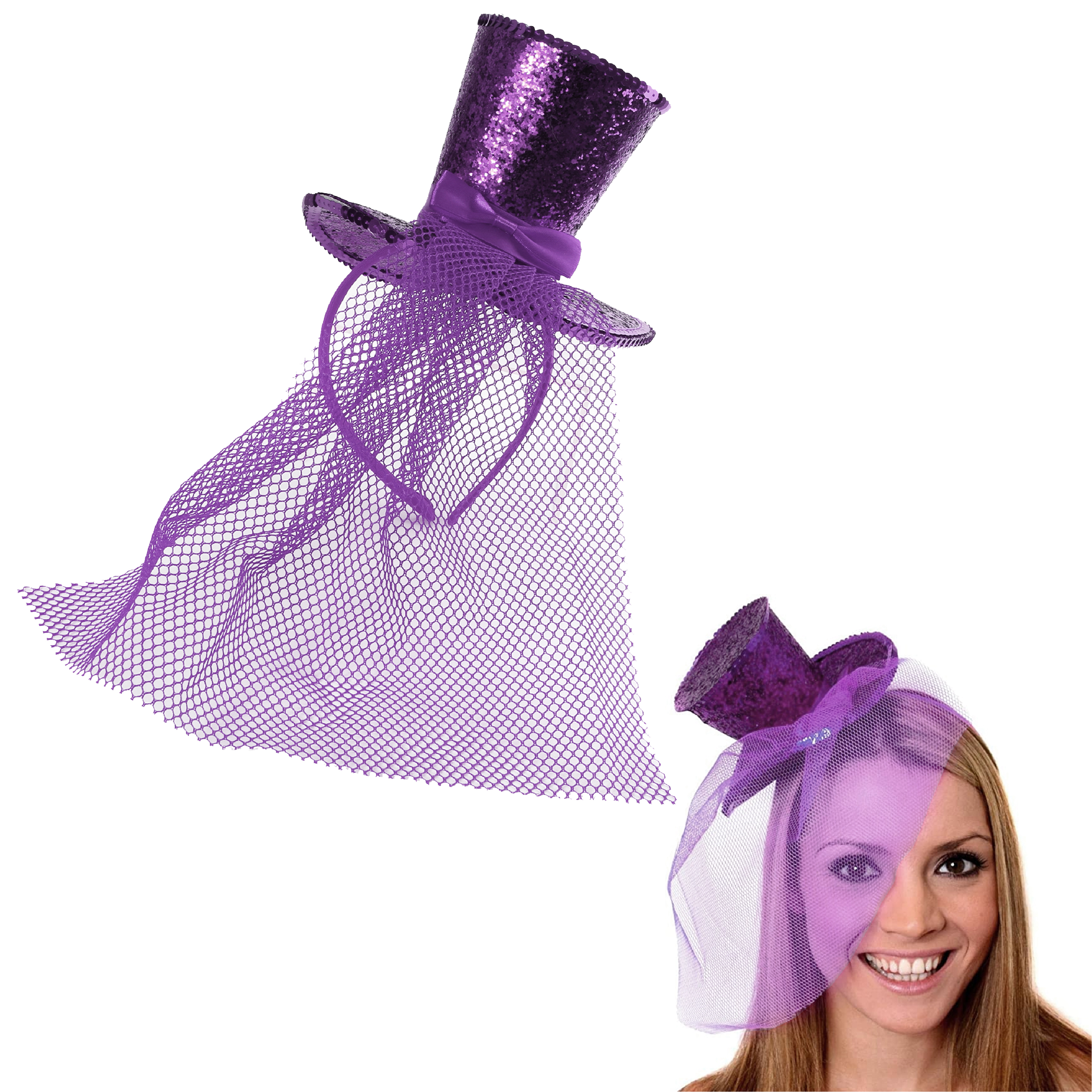 Mini Purple Glitter Fascinator Top Hat