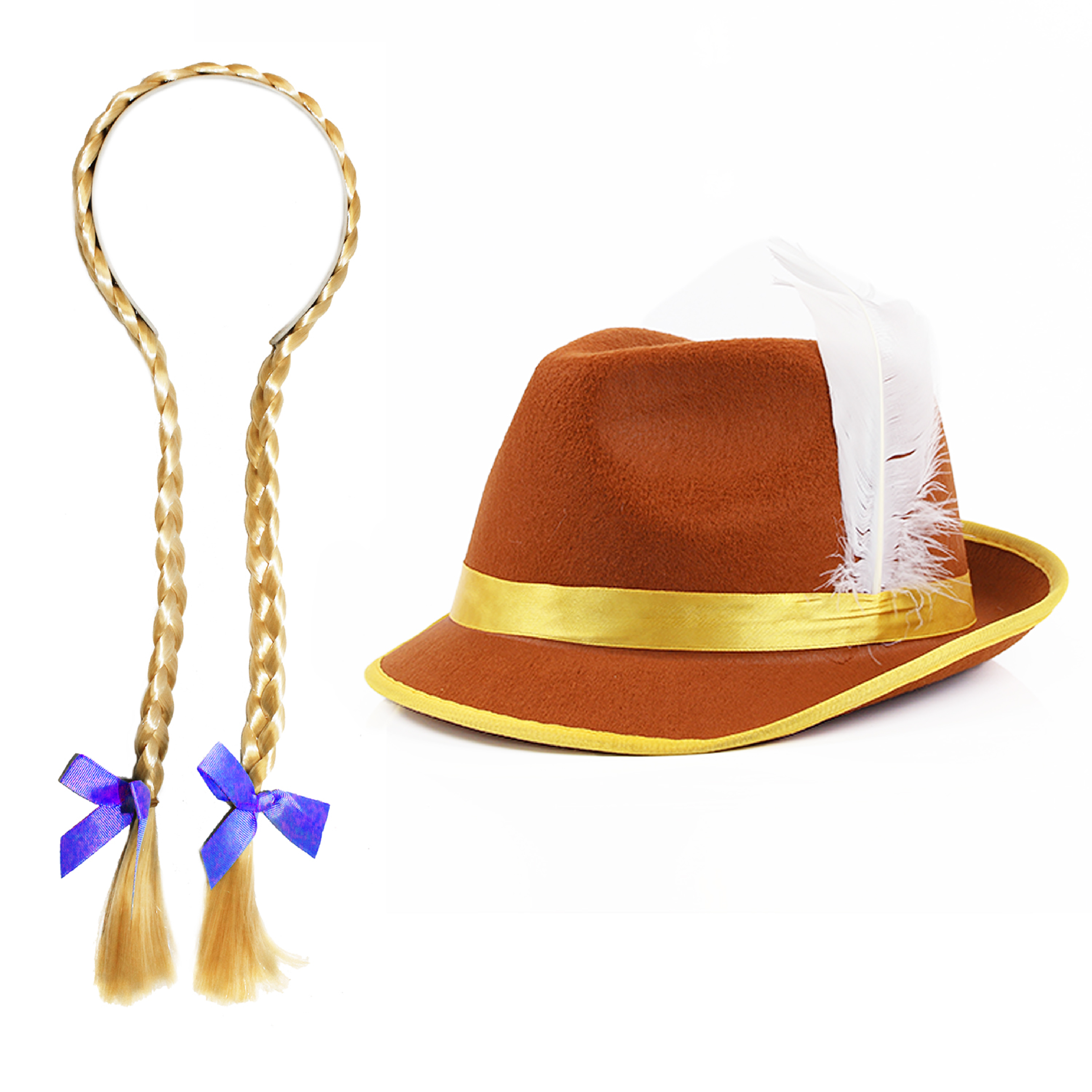 Brown Bavarian Hat and Blue Bow Plaits
