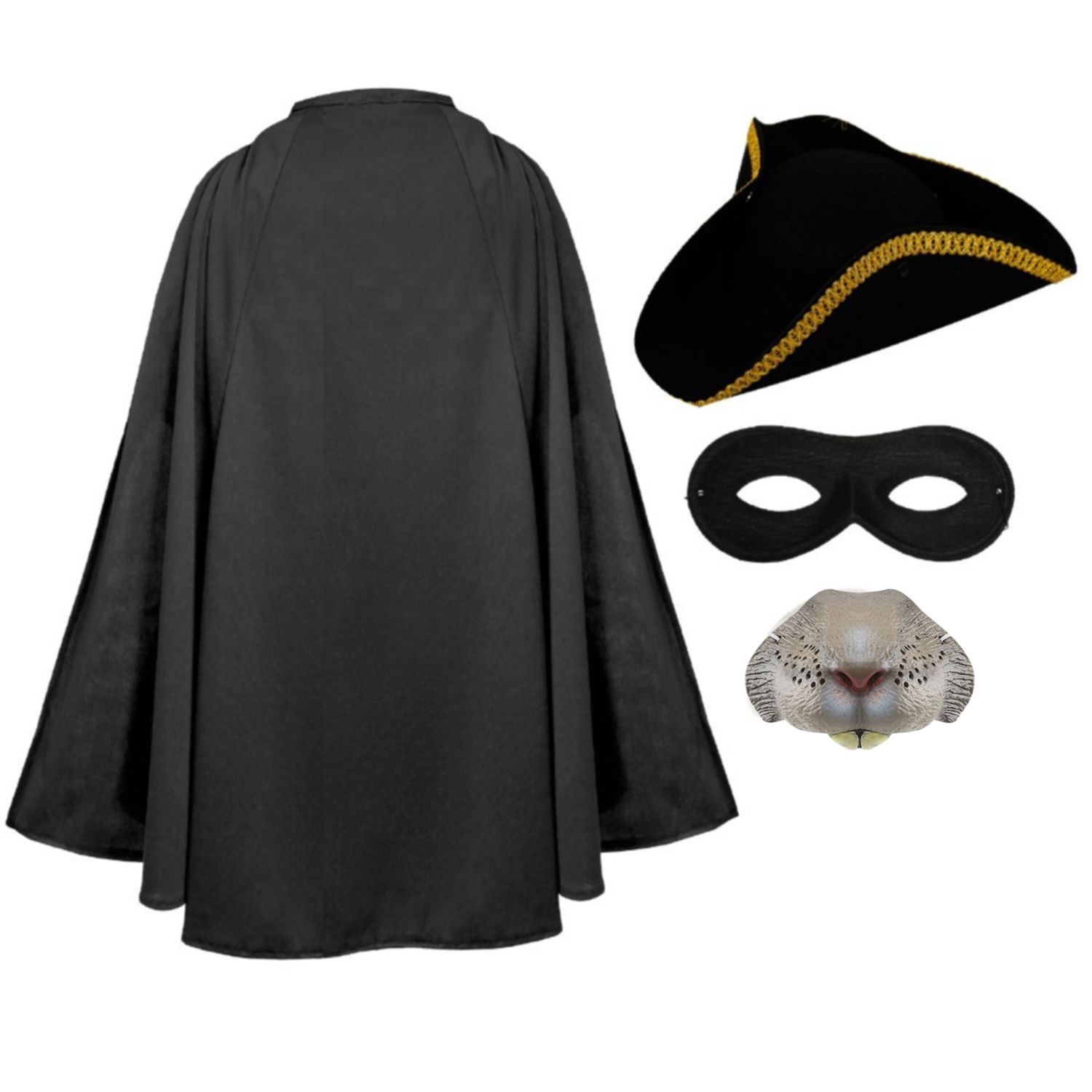 Childs Highway Rodent Costume | 4 Pcs | Cape, Gold Trim Tricorn Hat, Nose & Mask