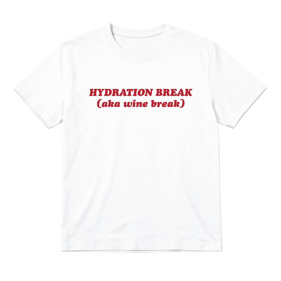 Ladies Hydration Break Football Baby Tee | Women's Funny England Supporter T-Shirt | White "Hydration Break, (AKA Wine Break)" Graphic Top