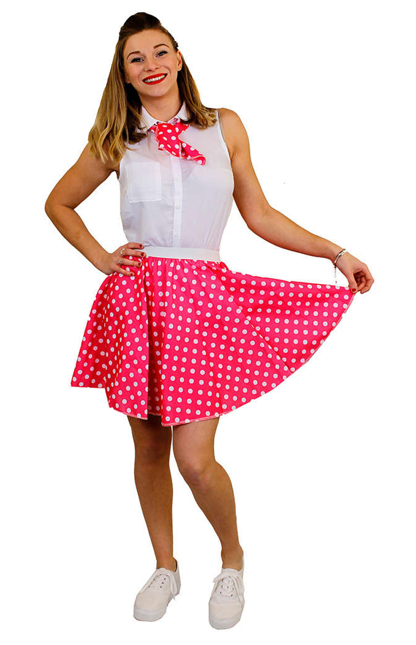 Ladies Short Polka Dot Skirt - Hot Pink/White