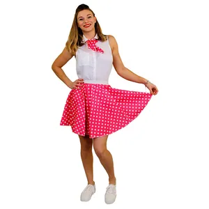 Ladies Short Polka Dot Skirt - Hot Pink/White