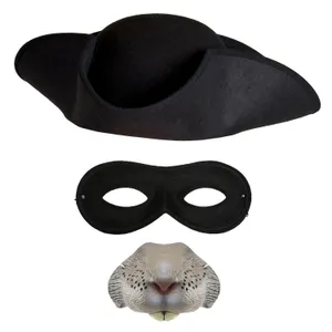 Adults Highway Rodent Accessory Set | 3 Pcs | Black Tricorn Hat, Nose & Mask