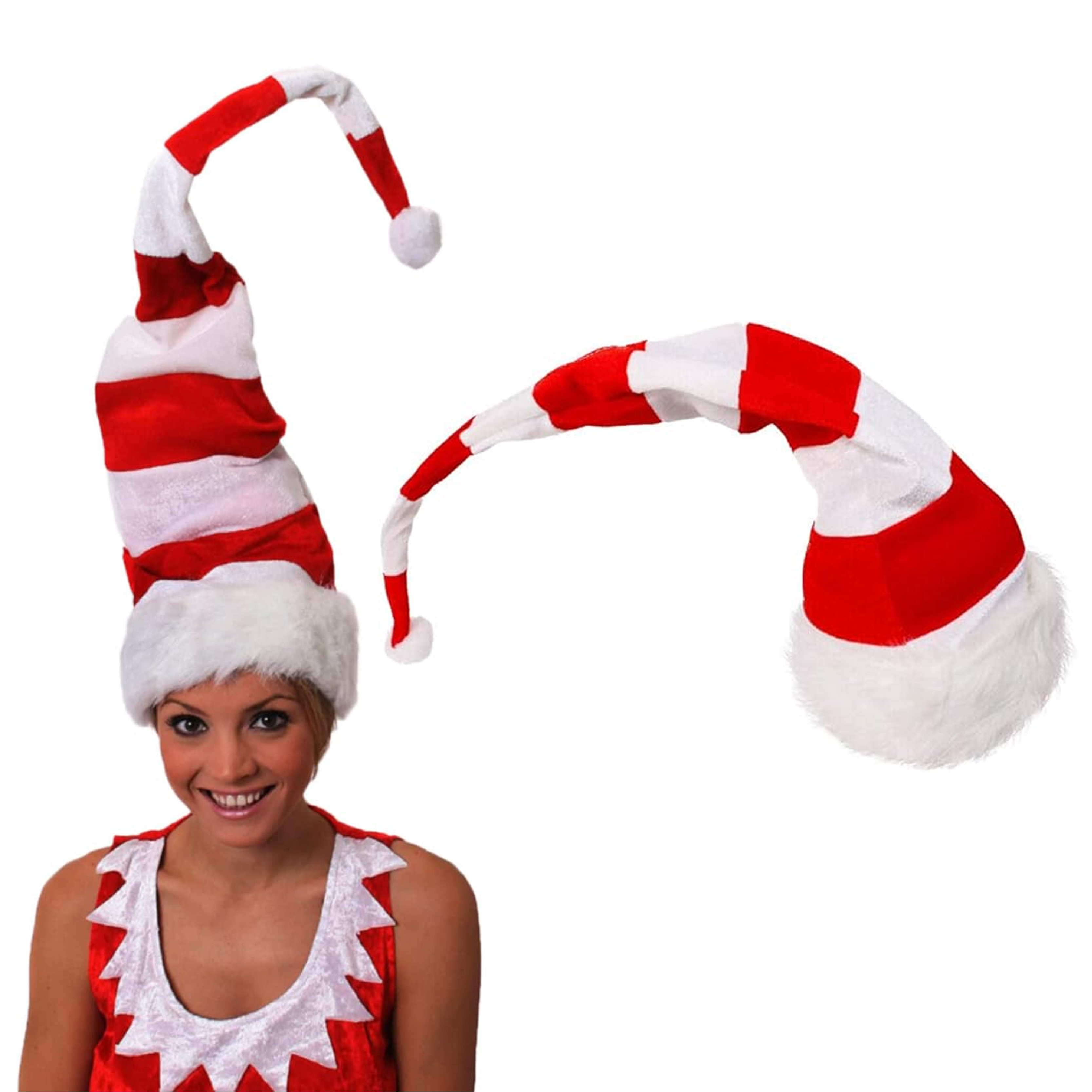 Tall Red and White Striped Wired Santa Hat