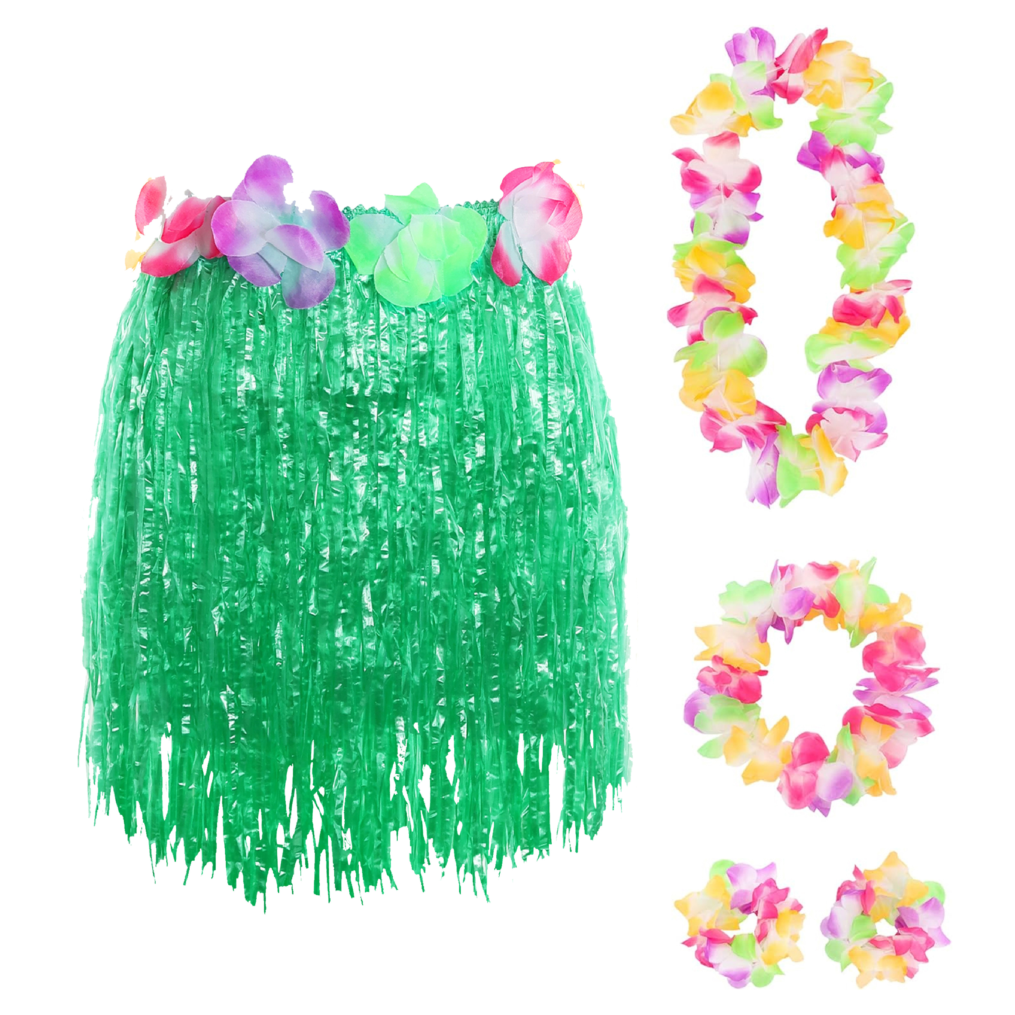 40cm Hawaiian Short Green Hula Skirt & Lei
