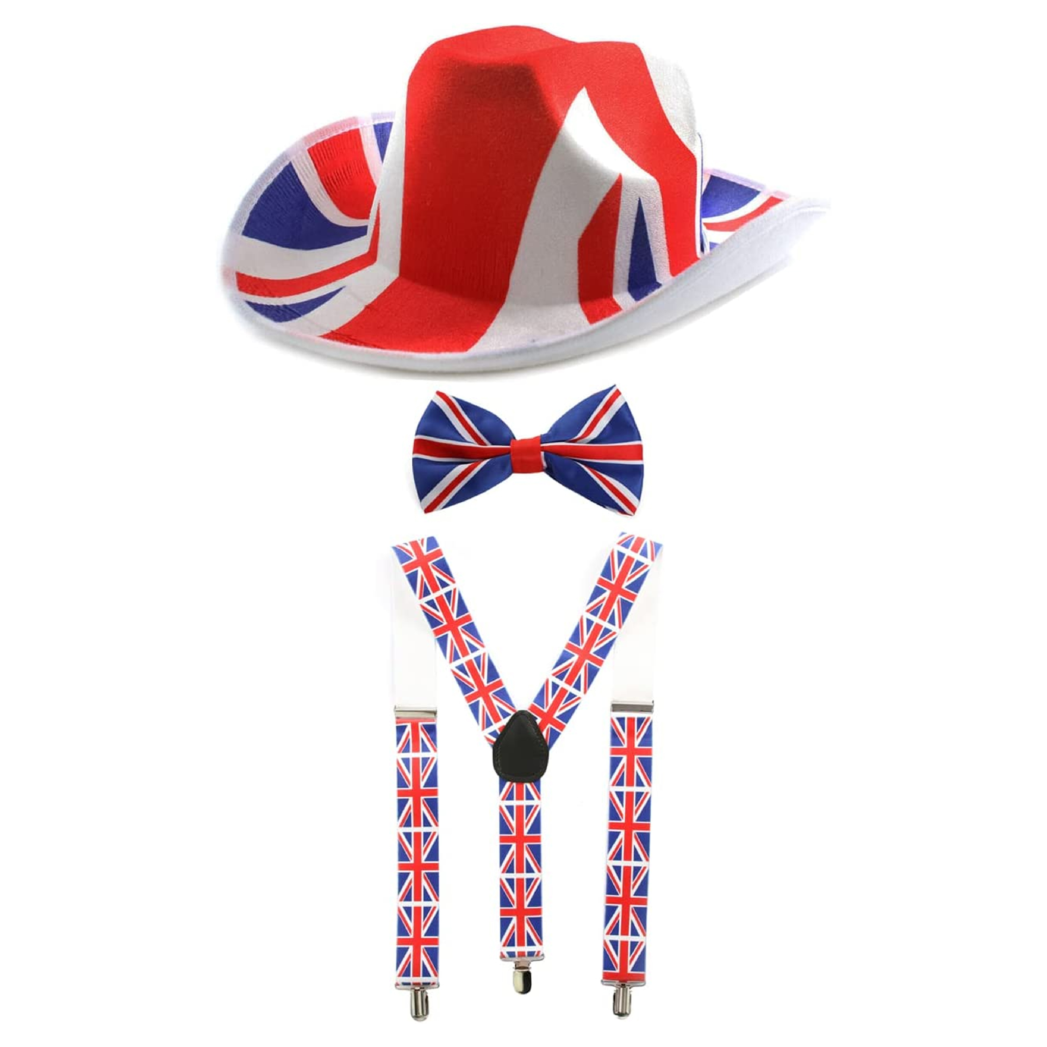 Union Jack Cowboy Hat, Bow Tie & Suspenders