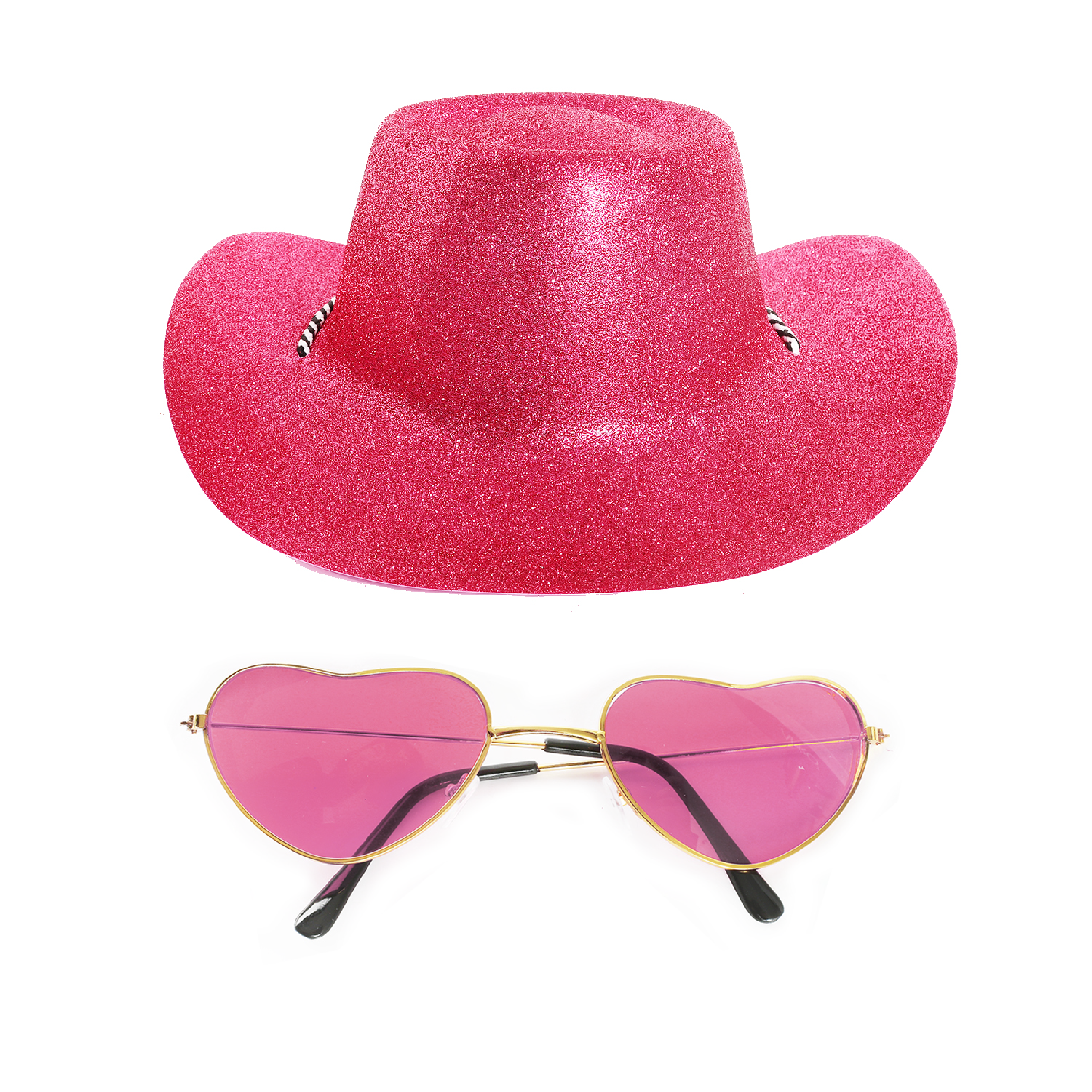 Pink Glitter Cowboy Hat & Glasses