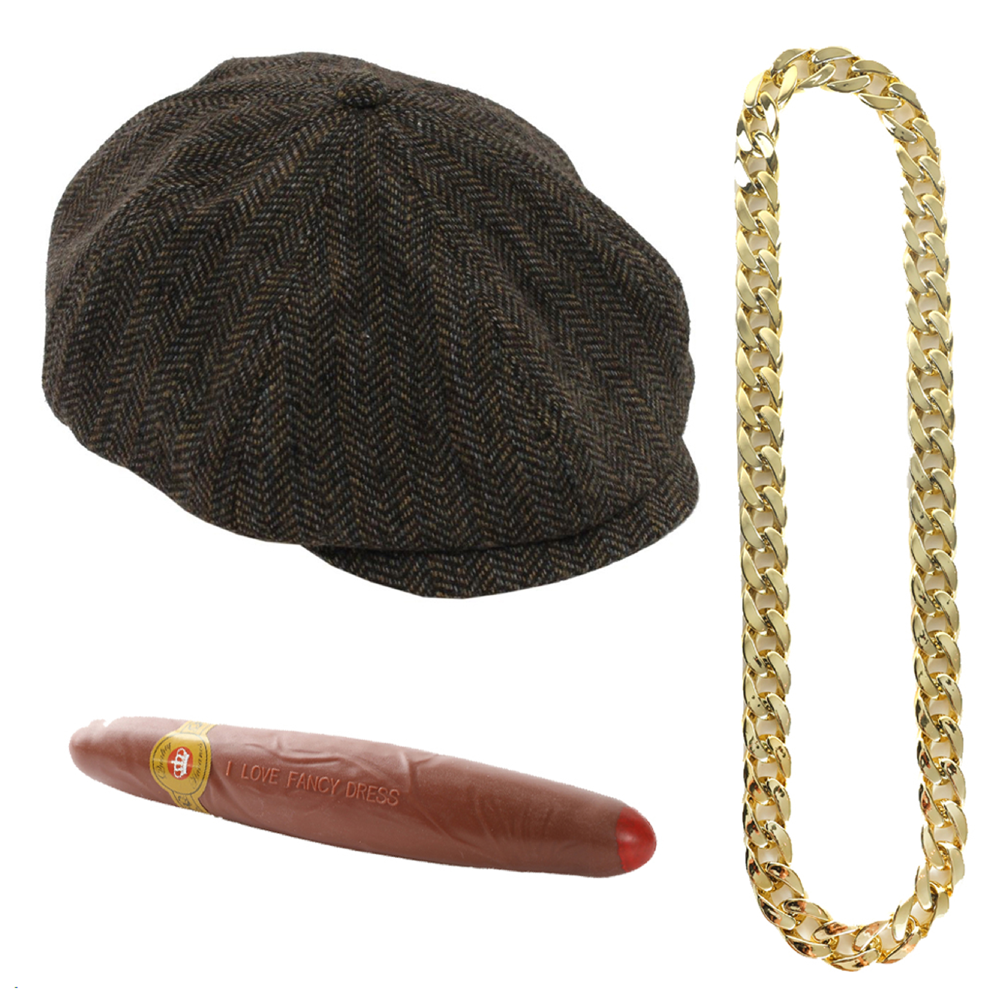 Del Boy Accessory Set | 3 Pcs | Hat, Chain & Cigar