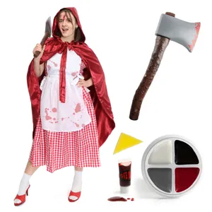 Ladies Halloween Red Riding Hood Costume with Face Paint & Axe