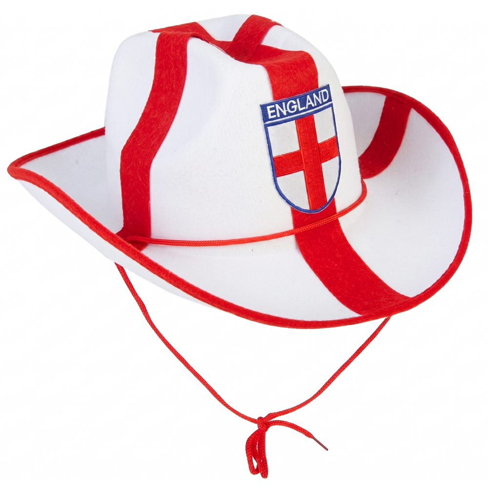 England Cowboy Hat | Red & White Felt Hat with Embroidered England Badge | Football Supporter Fancy Dress Hat
