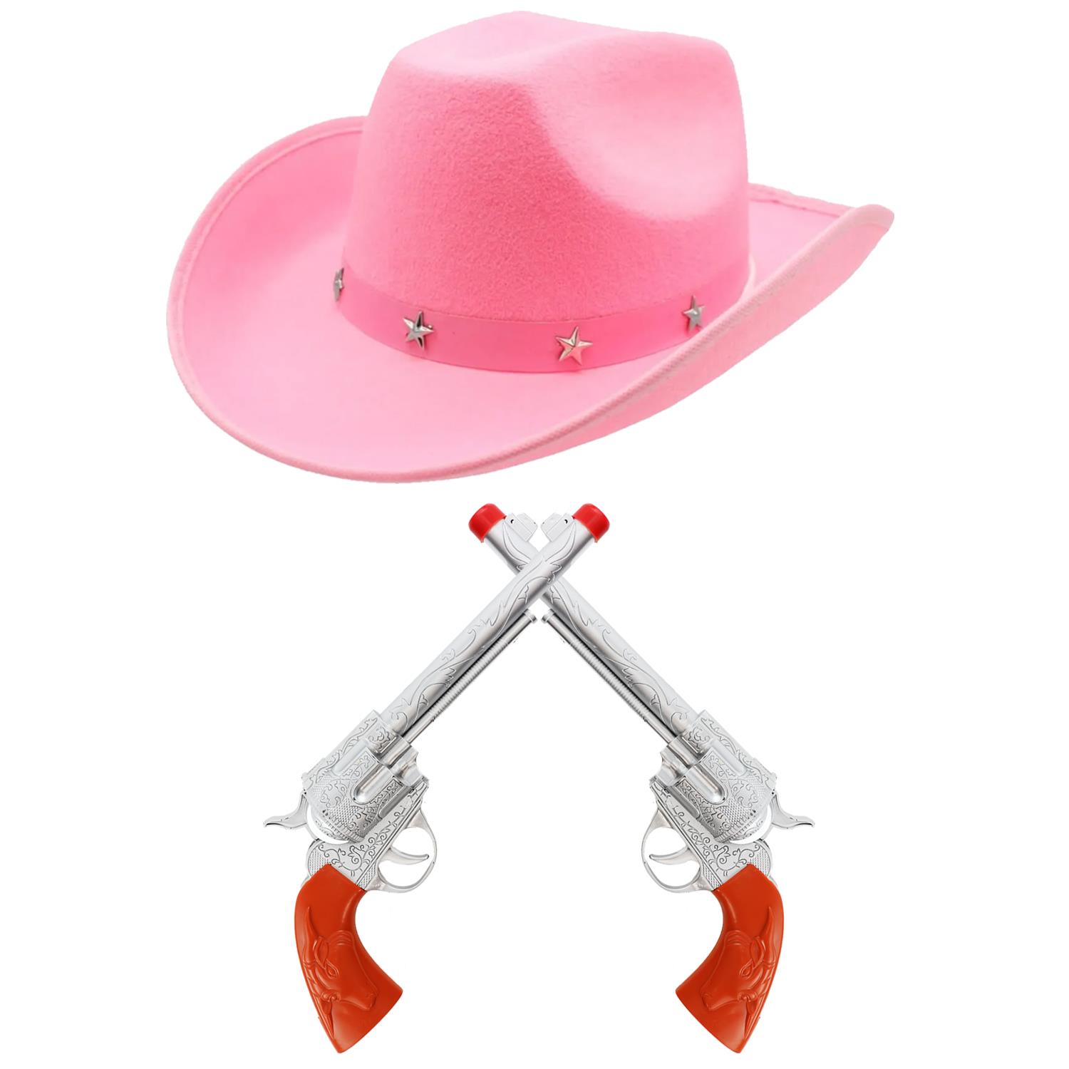 Pink Star Studded Cowboy Hat & Plastic Pistol Set