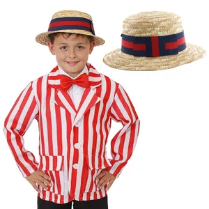 Kids Barbershop Costume - Red and White Striped Blazer + Straw Boater Hat