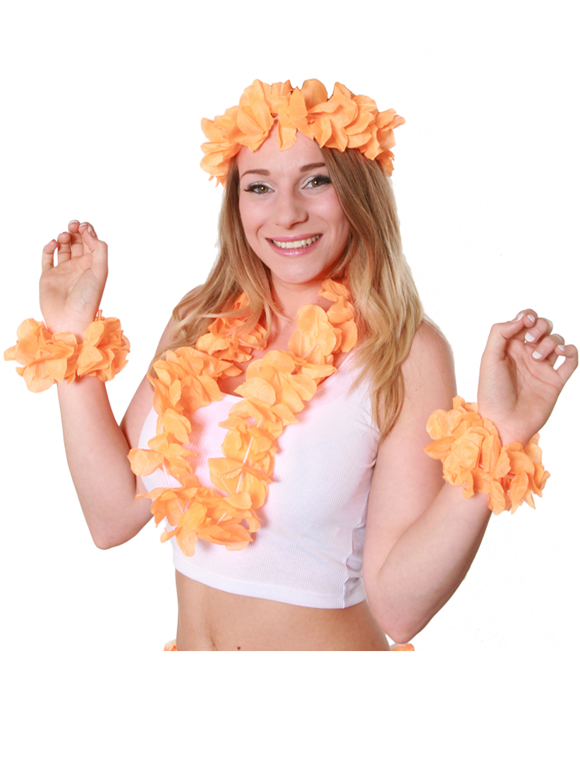 Orange 4 Piece Solid Colour Lei Set