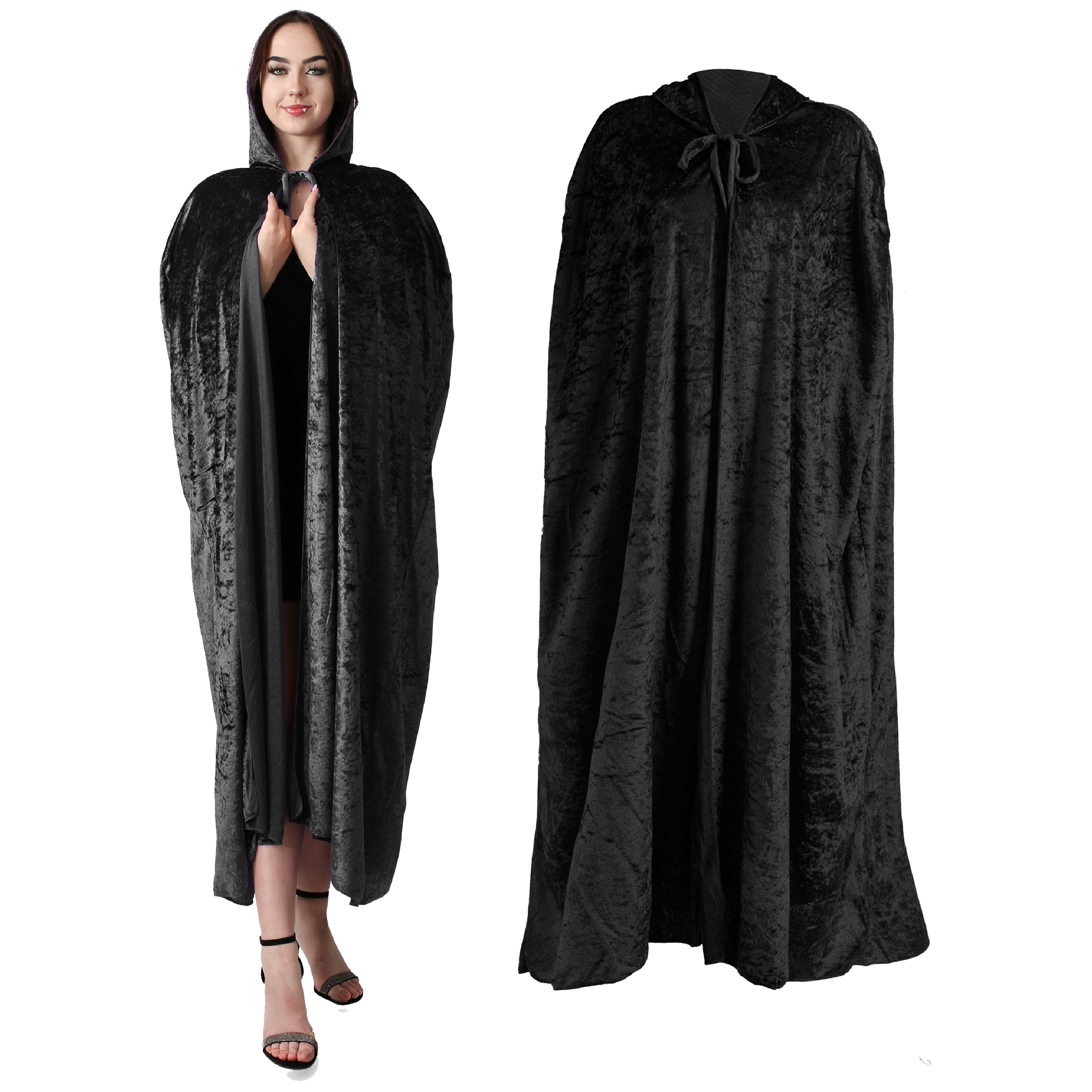 Black Hooded Velour Cape