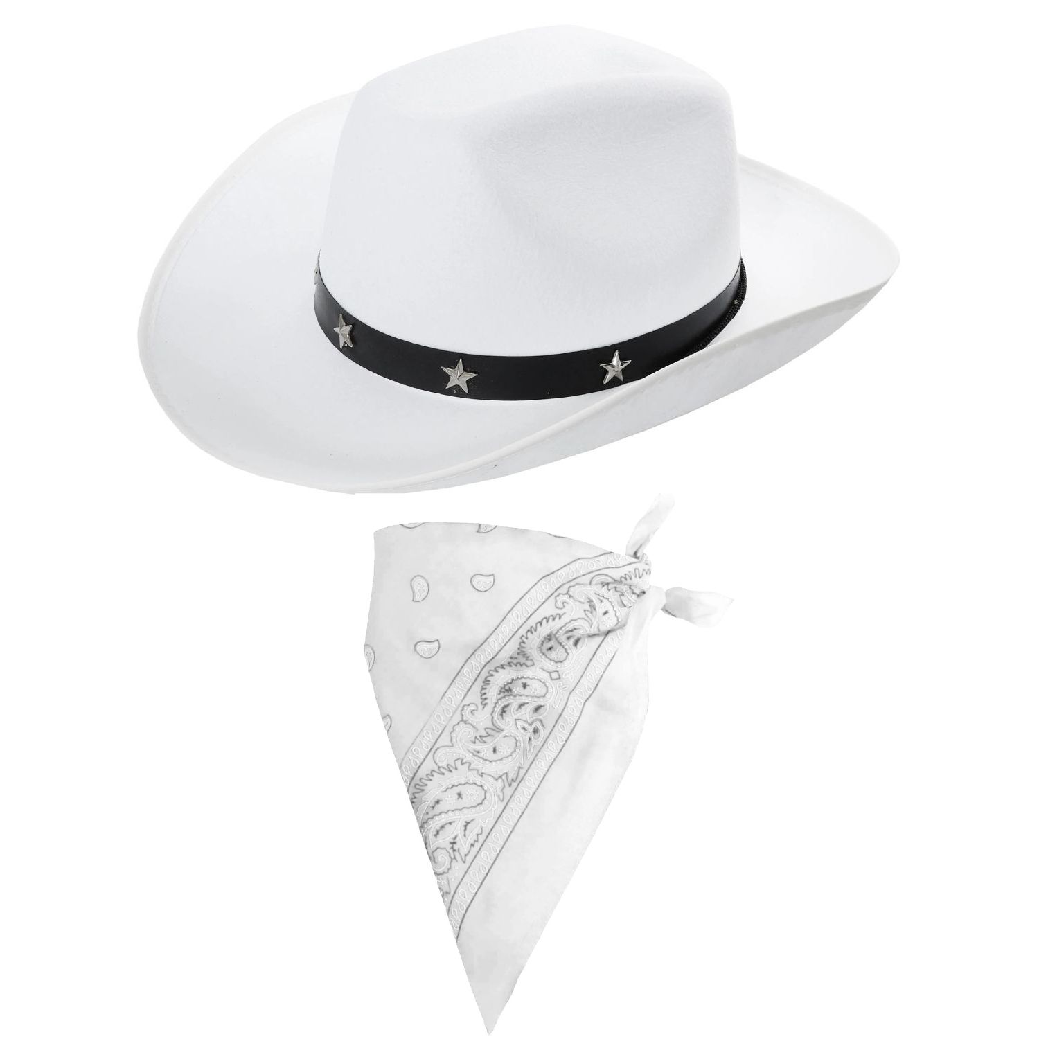 White Star Studded Cowboy Hat & White Paisley Bandana