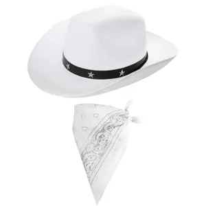 White Star Studded Cowboy Hat & White Paisley Bandana