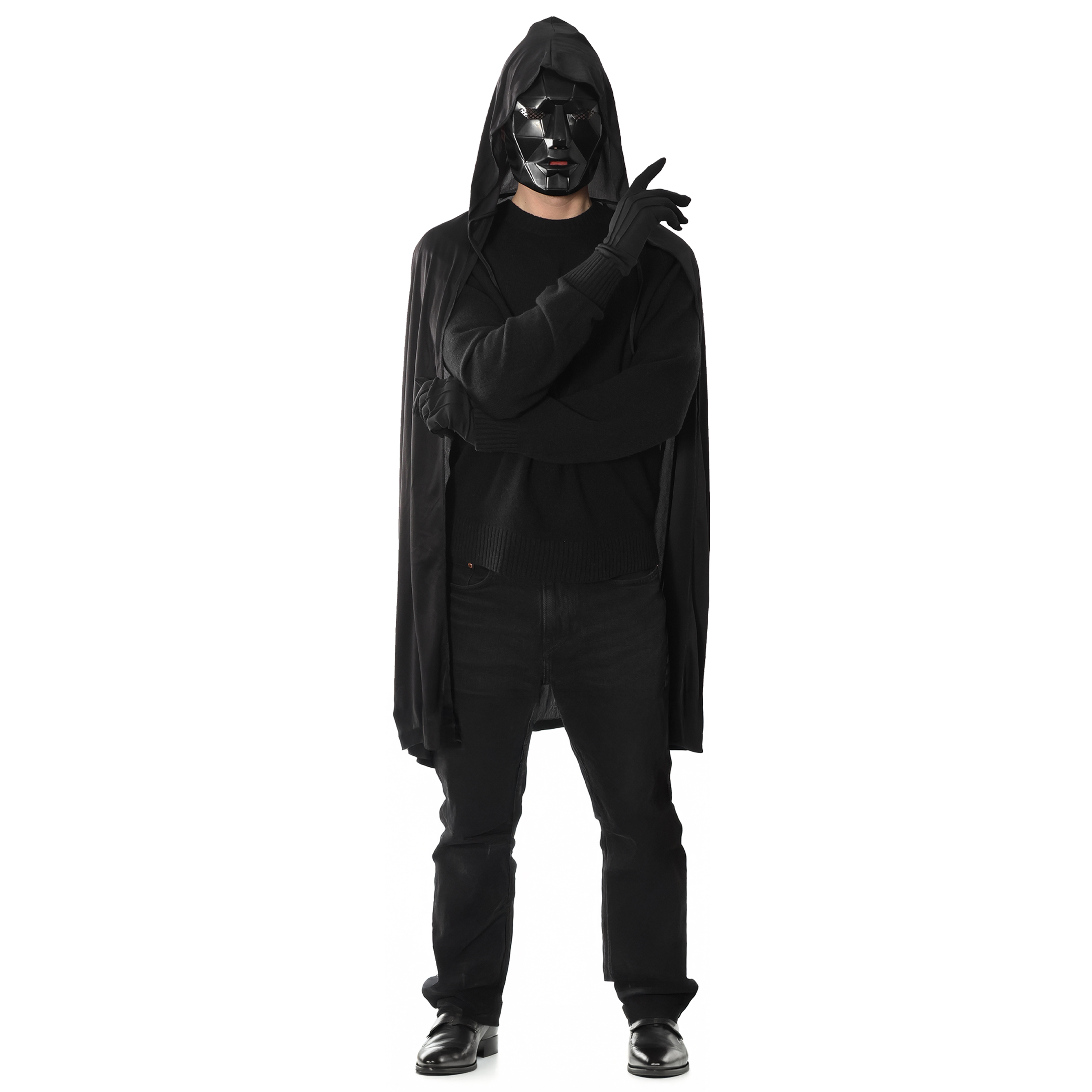Squid Guard Front Man Costume TV Game Fancy Dress Outfit - Hooded Cape, Mask & Gloves