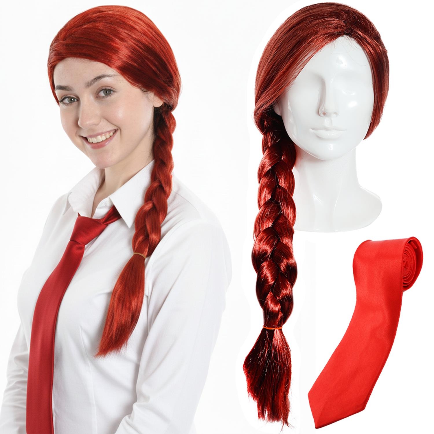 Adults Rebel Girl Costume Set | 2 Pcs | Plait Wig & Tie