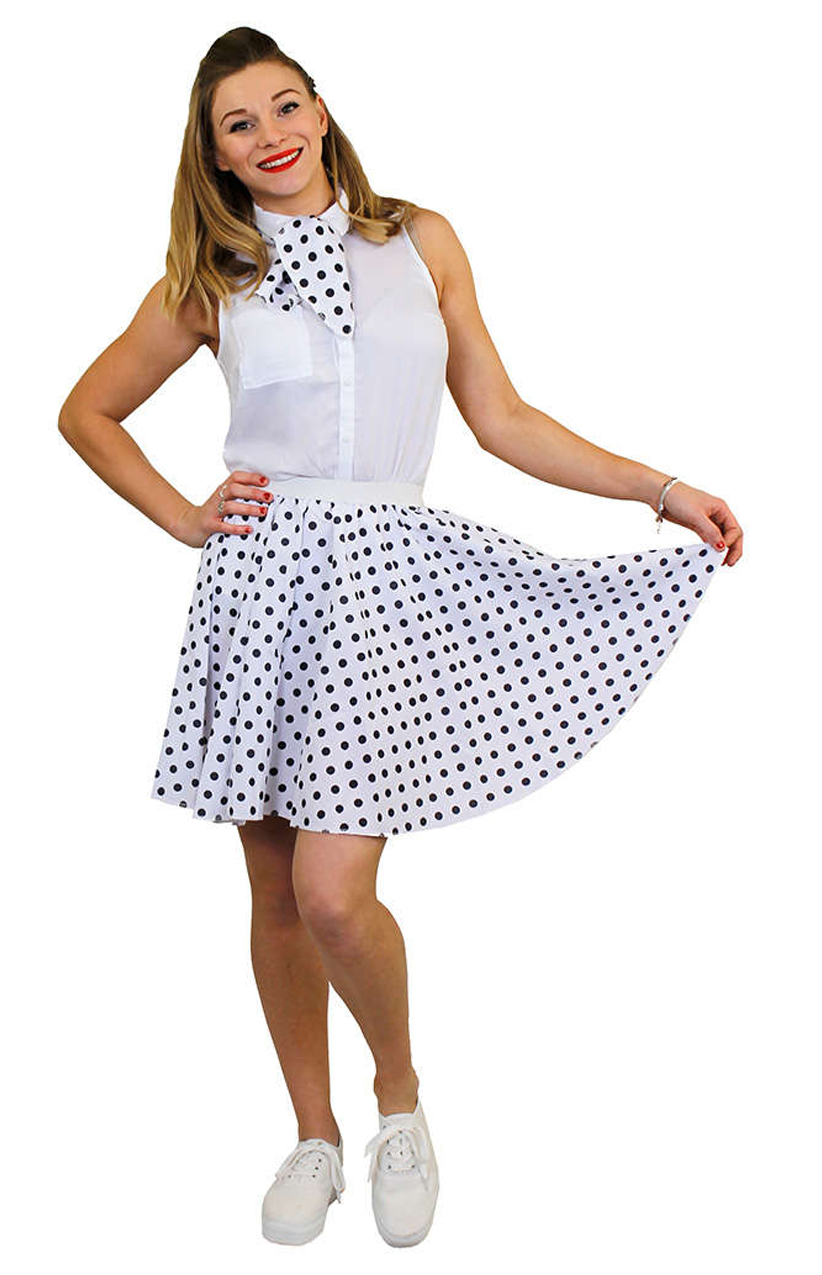 Ladies Short Polka Dot Skirt - White/Black
