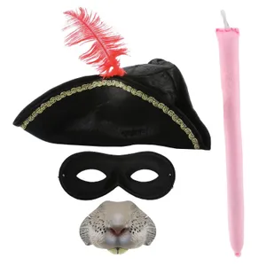 Childs Highway Rodent Accessory Set | 4 Pcs | Feather Tricorn Hat, Nose, Mask & Tail