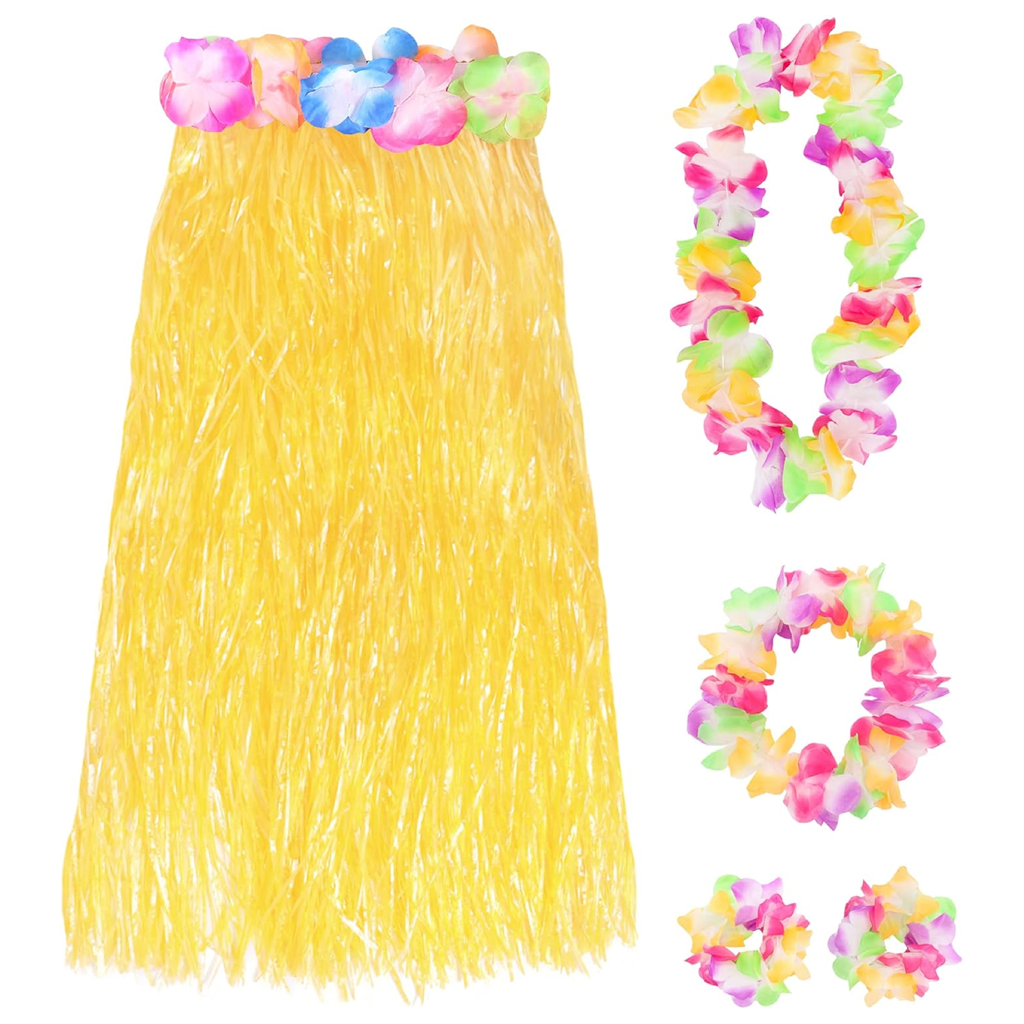 80cm Hawaiian Long Yellow Hula Skirt & Lei