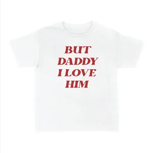Ladies Pop-Inspired Concert T-Shirt | White Baby Tee | "BUT DADDY I LOVE HIM" Red Print