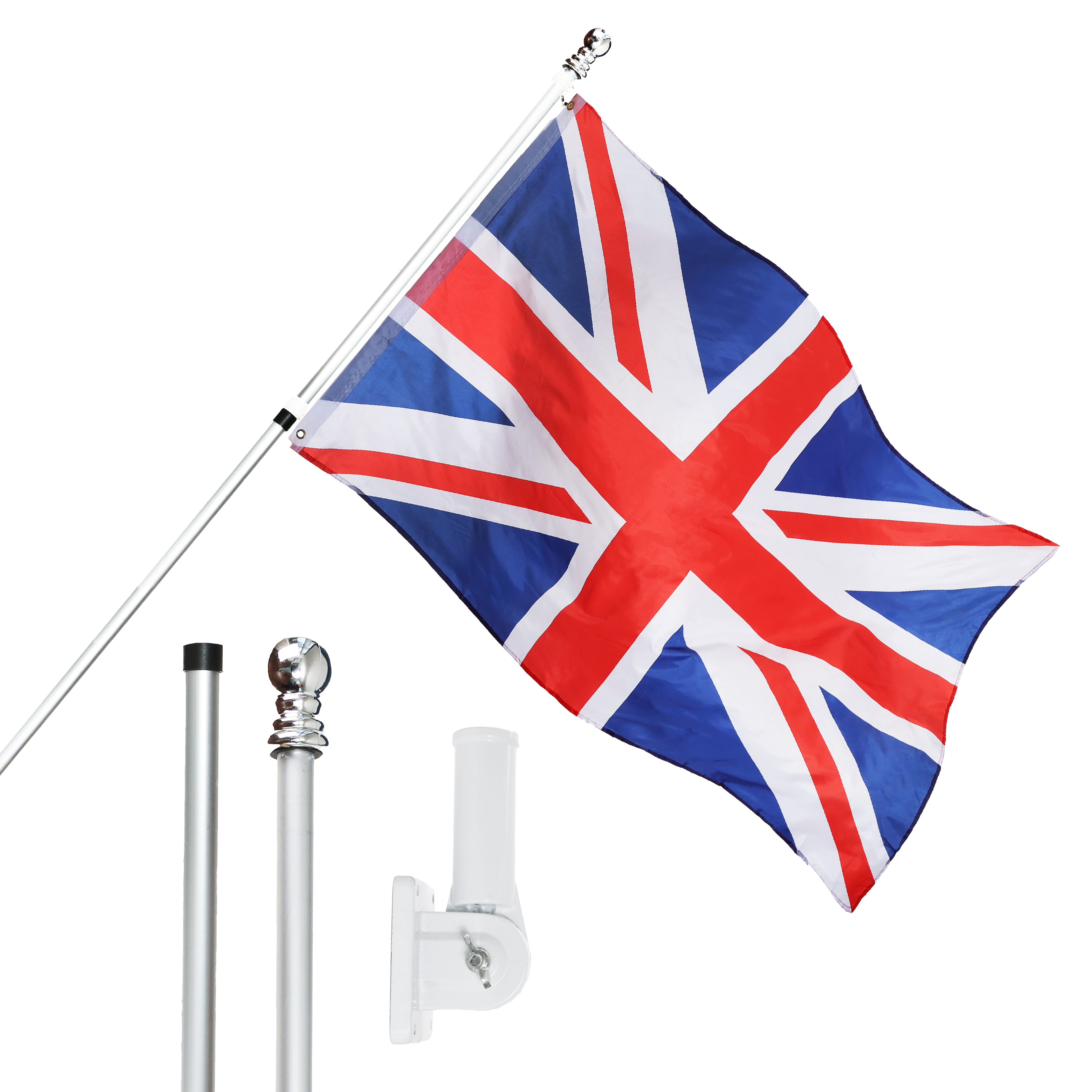 Large 5ft X 3ft Union Jack Flag with 6ft Pole & Wall Bracket