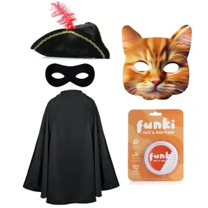 Childs Cat Bandit Costume | 6 Pcs | Cape, Hat, Black Mask, Cat Mask, Orange & White Face Paint