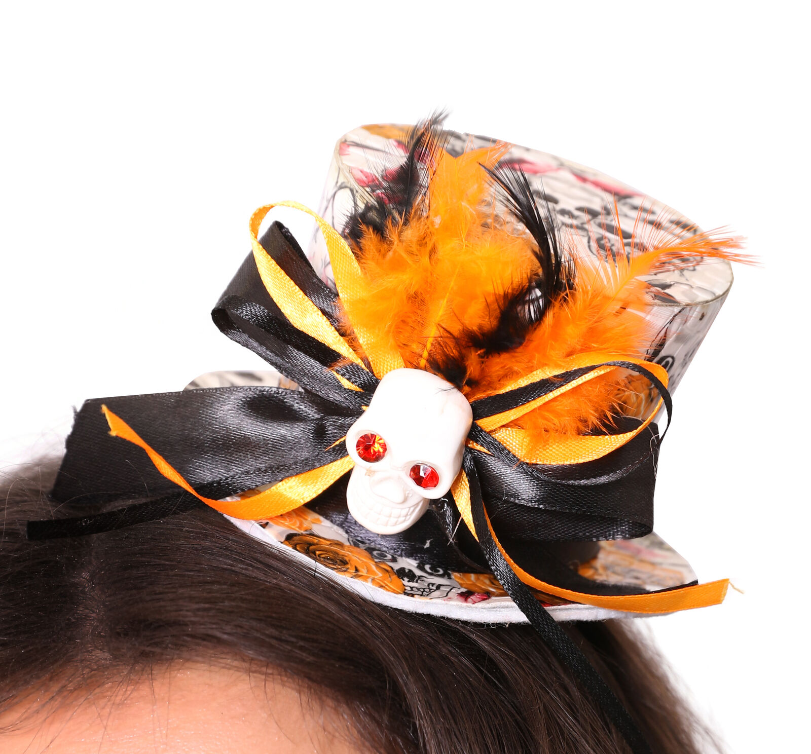 Orange Mini Skull Print Topper Hat