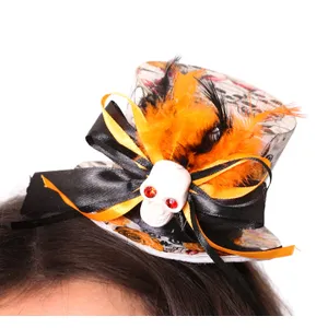 Orange Mini Skull Print Topper Hat