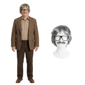 Men's Weird Neighbour Costume | 4 Pcs | Jacket, Wig, Glasses & Moustache
