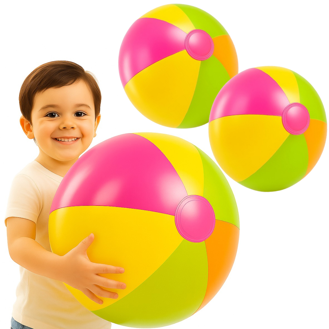 2-Pack Giant Inflatable Beach Balls – 22''/56cm Multi-Coloured Summer Toy in Yellow, Pink, Green & Orange
