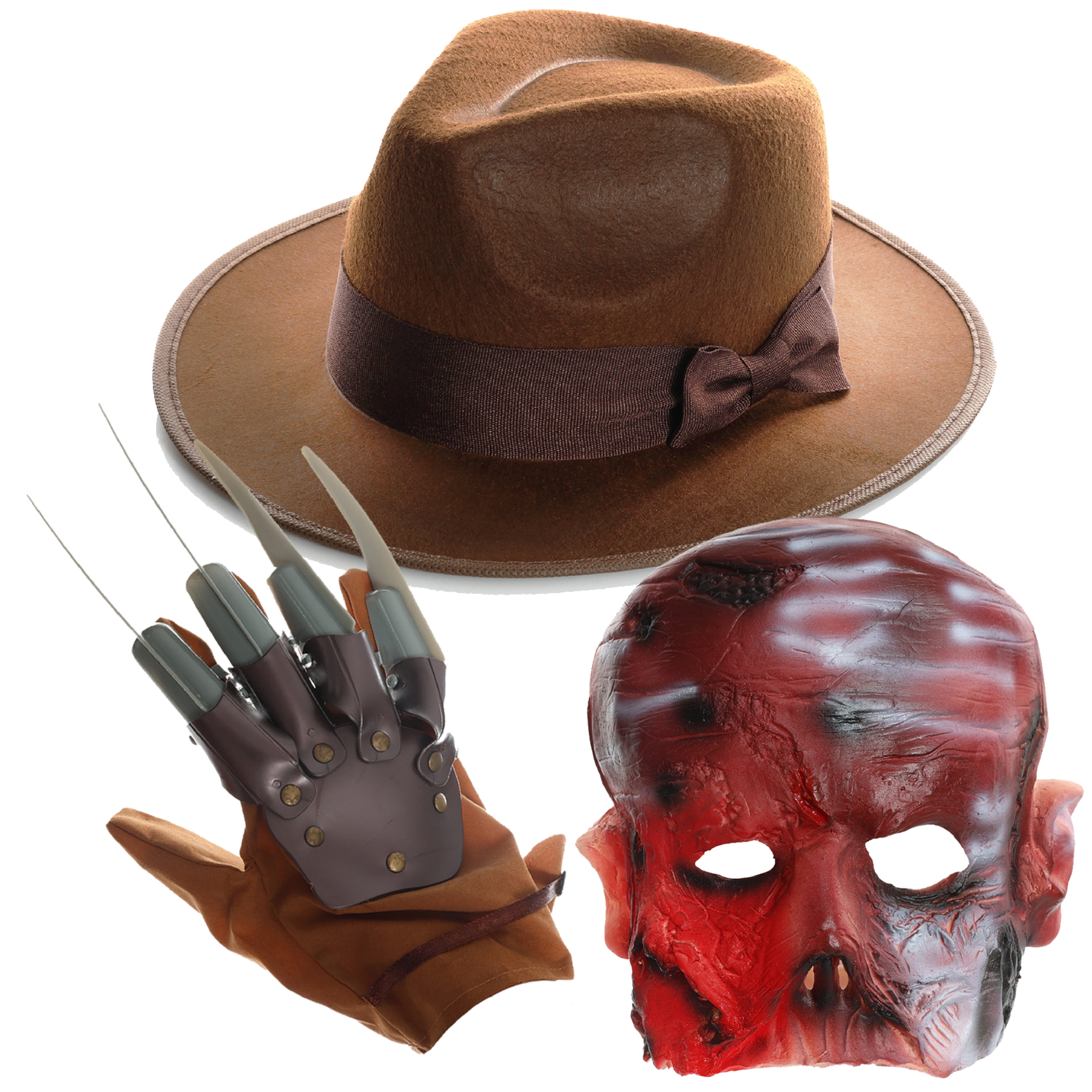 Freddy Krueger Accessory Set - Brown Hat, Claw & Mask