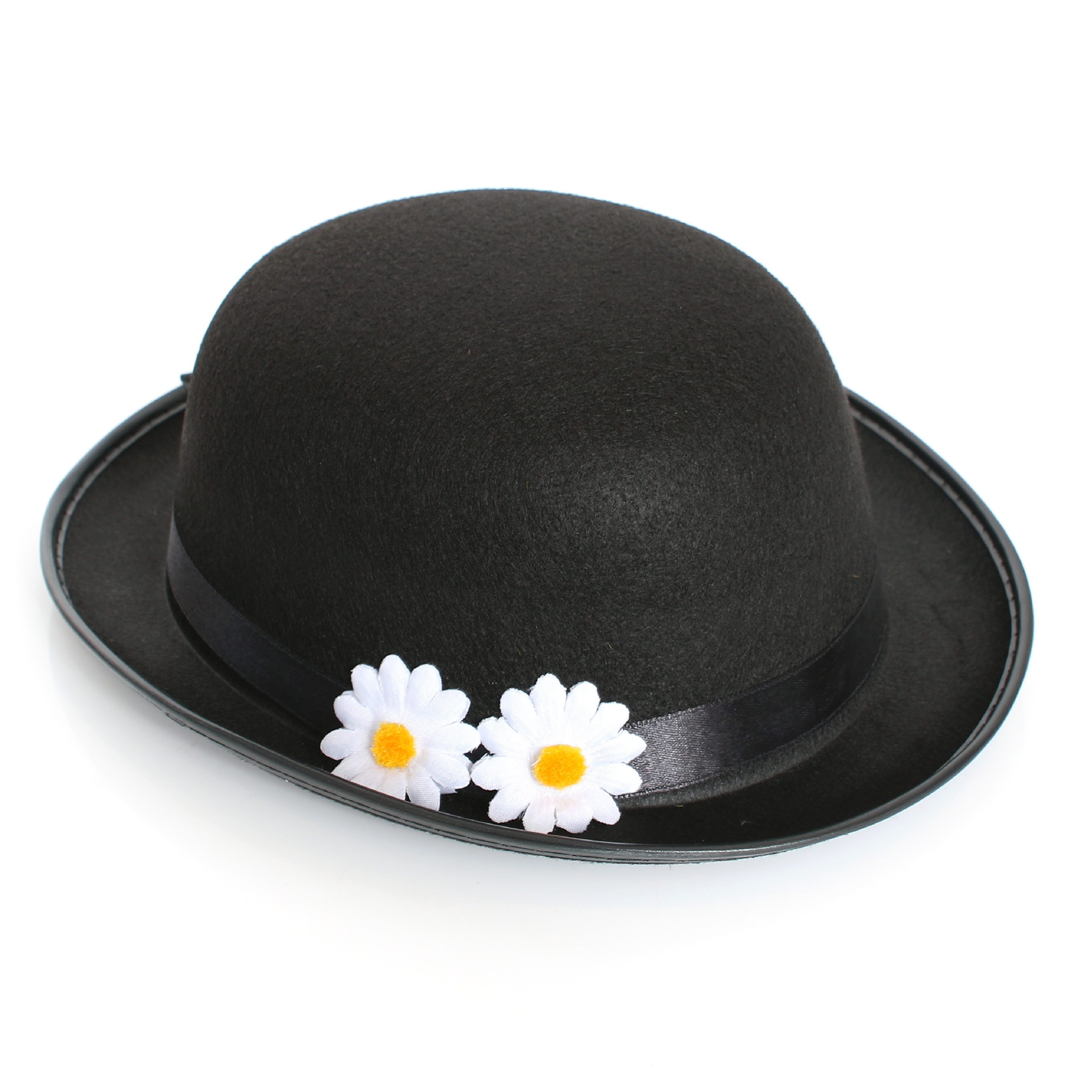 Black Felt Bowler Hat with Daisy's