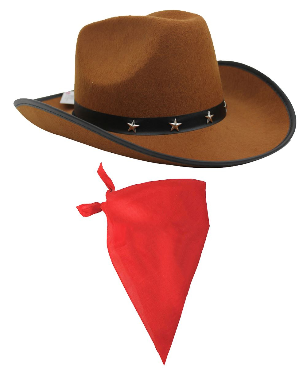 Brown Star Studded Cowboy Hat & Red Bandana