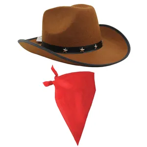 Brown Star Studded Cowboy Hat & Red Bandana