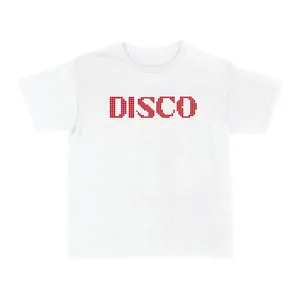 Ladies Pop-Inspired Concert T-Shirt | White Baby Tee | "Disco" Red Print