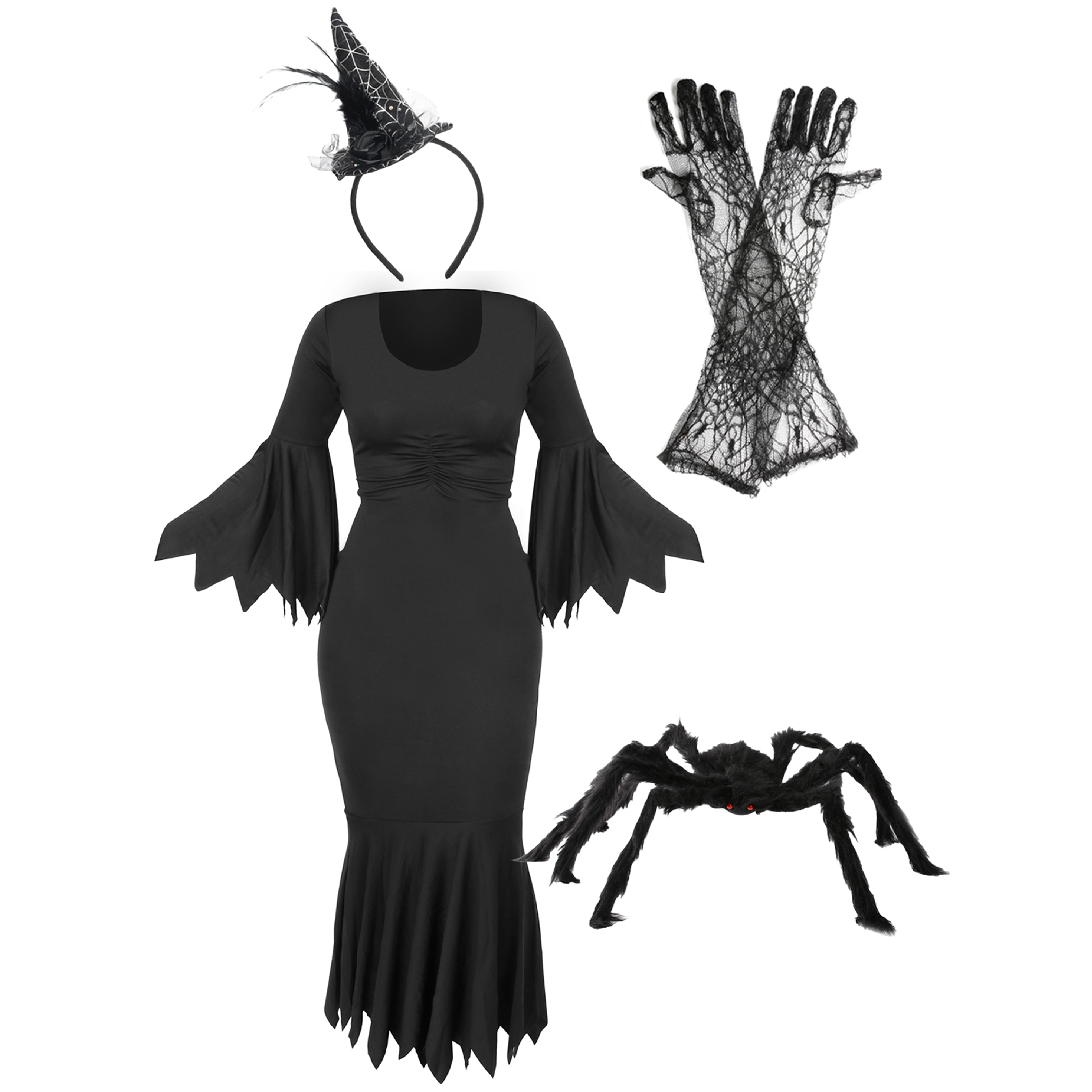 Ladies Spider Witch Costume with Witch Prop