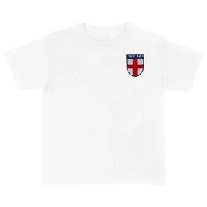 Kids England Embroidered T-Shirt | Children's England Football Supporter Tee | White Slogan Top