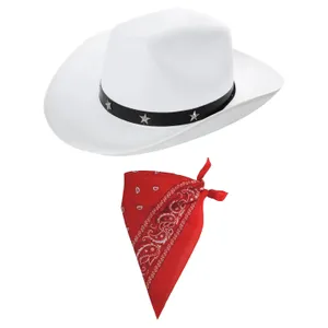 White Star Studded Cowboy Hat & Red Paisley Bandana