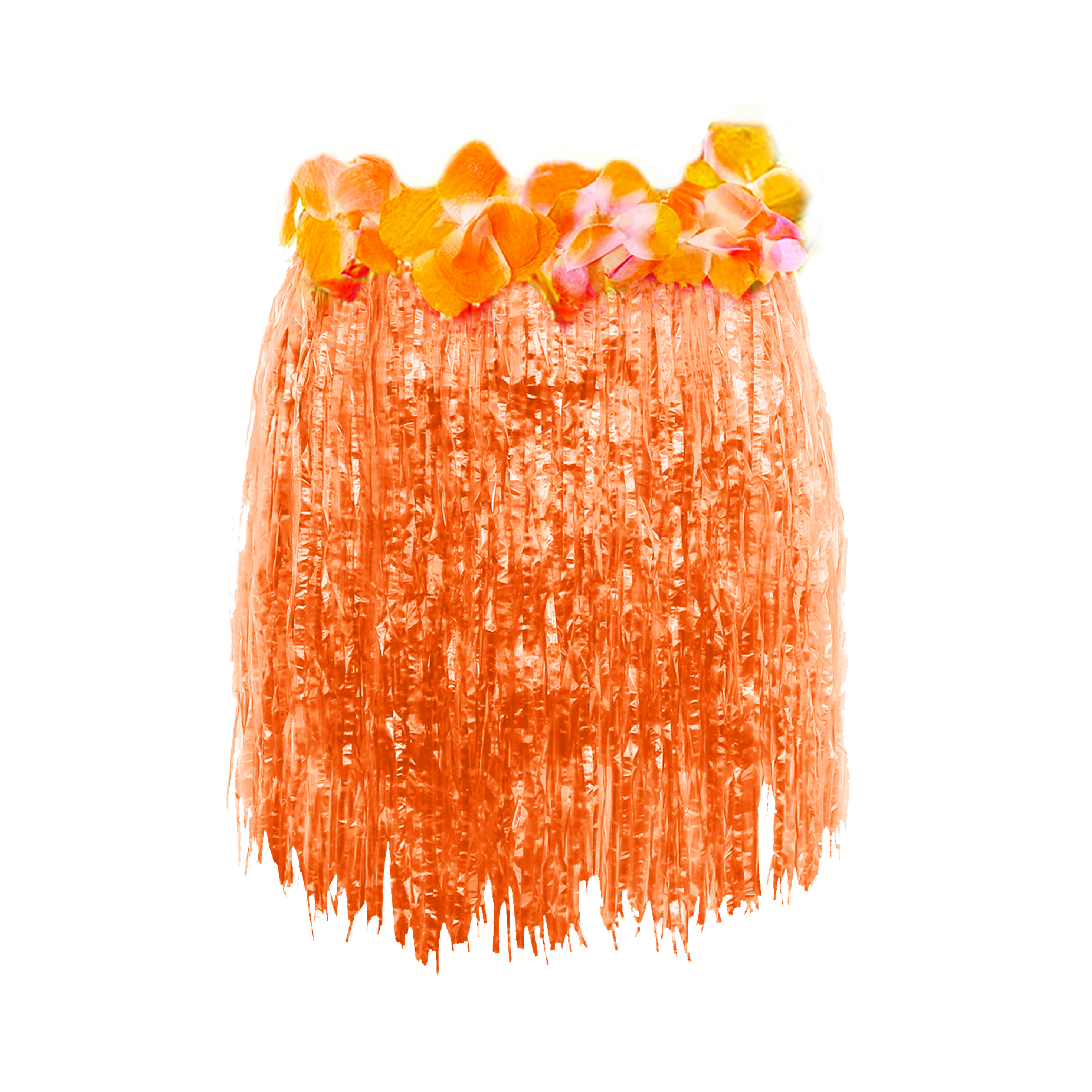 40cm Hawaiian Short Orange Hula Skirt with Orange Waistband