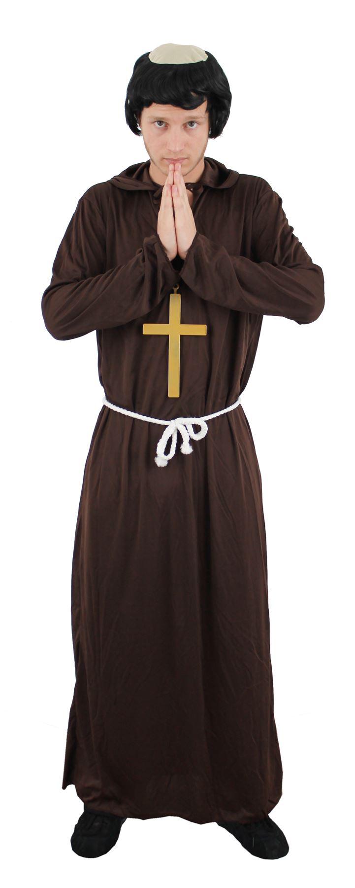 Adults Black Monk Costume with Cross & Wig