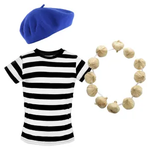 Childs French Costume Set - Striped Top, Blue Beret & Garlic Garland