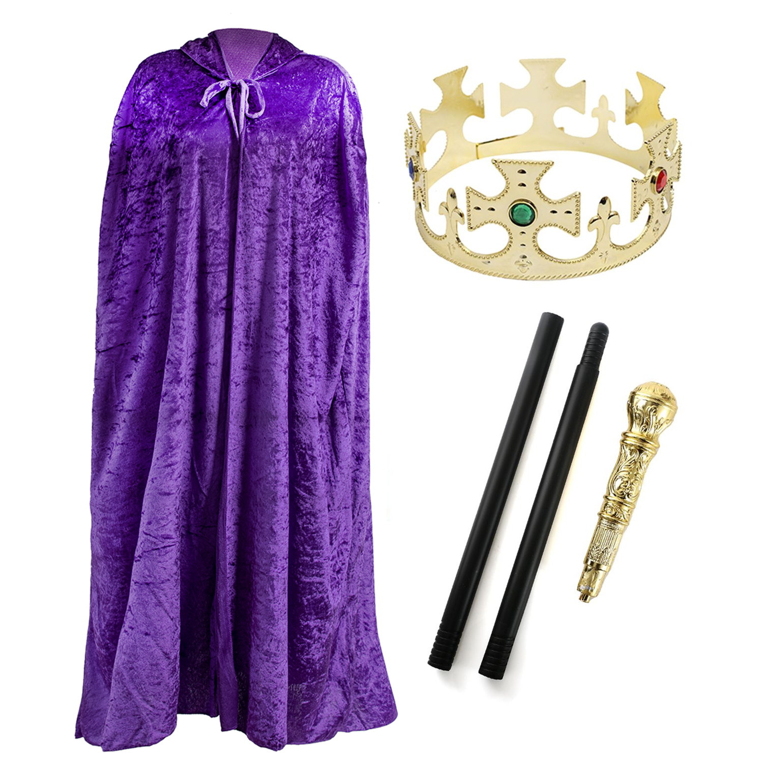Kings Crown and Purple Robe With Gold Top Cane