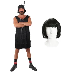 Men's Black Flapper Stag Do Costume with Wig