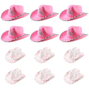 Pack of 12 Pink Cowboy Hats - 6x Tiara & 6x Cowprint